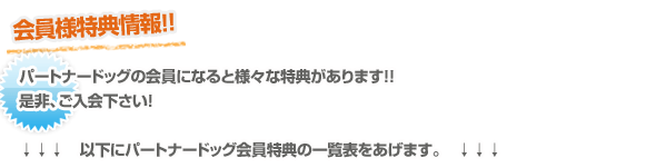 パートナードッグの会員になると様々な特典があります!!是非、ご入会下さい!